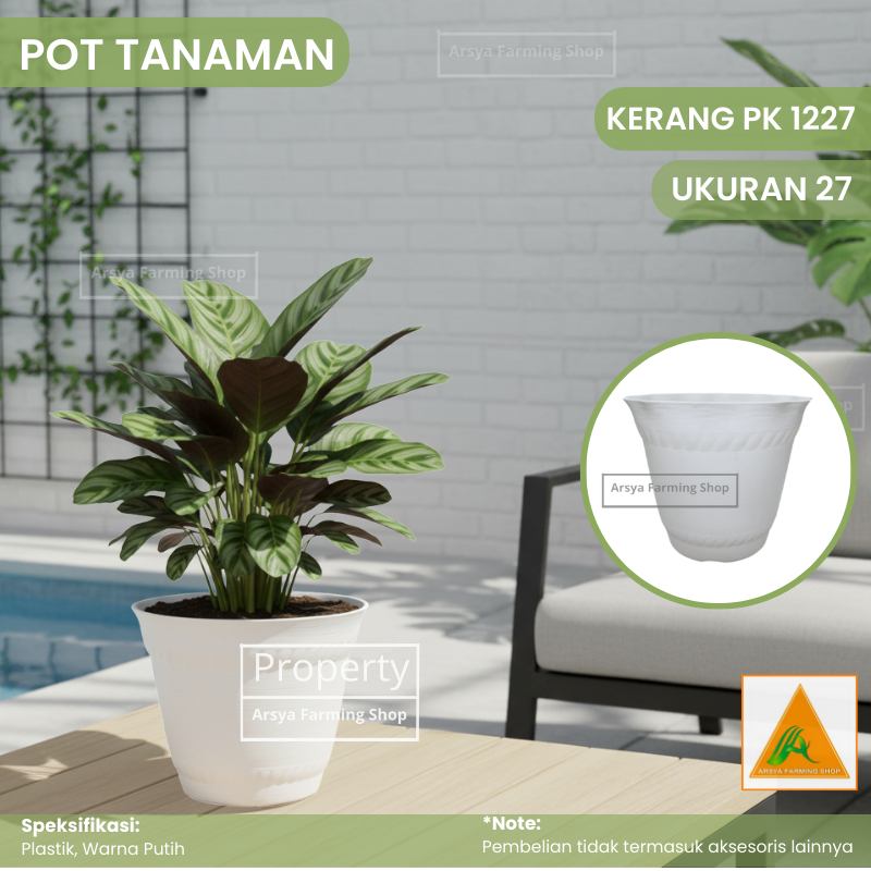 Pot Kerang 27 PK 1227 Bahan Plastik Tebal Warna Putih Cocok Untuk Bunga Dan Tanaman Lainnya