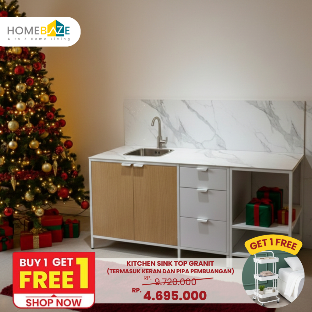 Homebaze - BONUS TROLLY, Kitchen Set Besi Atas Bawah + Sink, Kitchen Besi,  Kabinet Bawah Sink