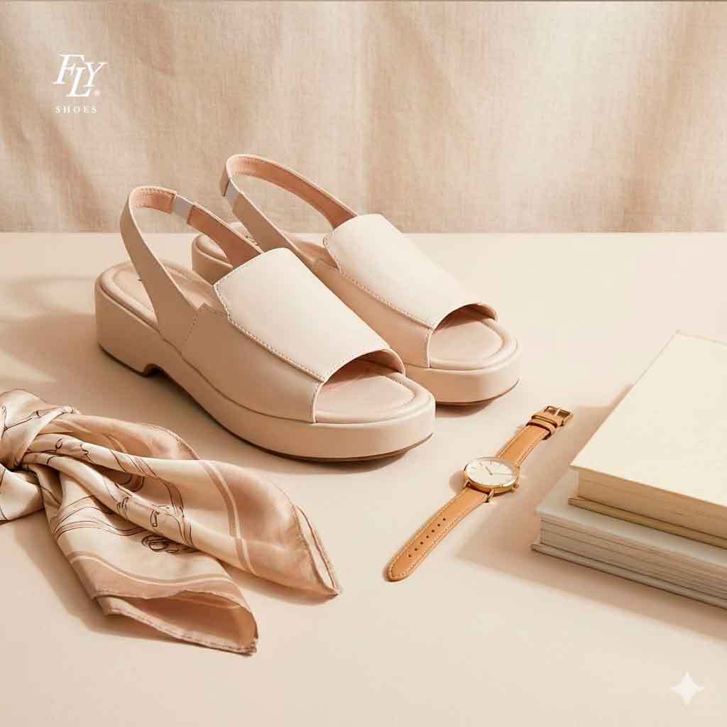 FLY SHOES  Elizabeth Sepatu Sandal Wedges Wanita 5746 in ivory
