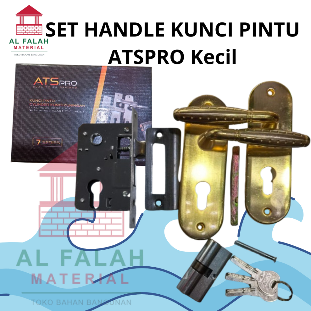 HANDLE Kunci Set ATS PRO Handle Pintu Mortise Lock Gagang Pintu Kuning Kecil 7253