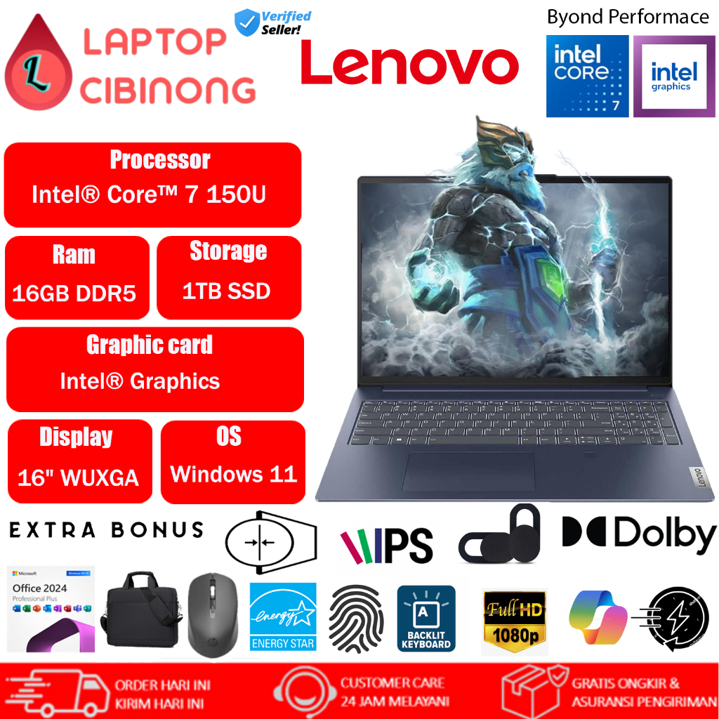 Lenovo ideapad Slim 5i 16 Intel Core 7 150U WUXGA IPS Touchscreen 2TB SSD Windows 11 Blue