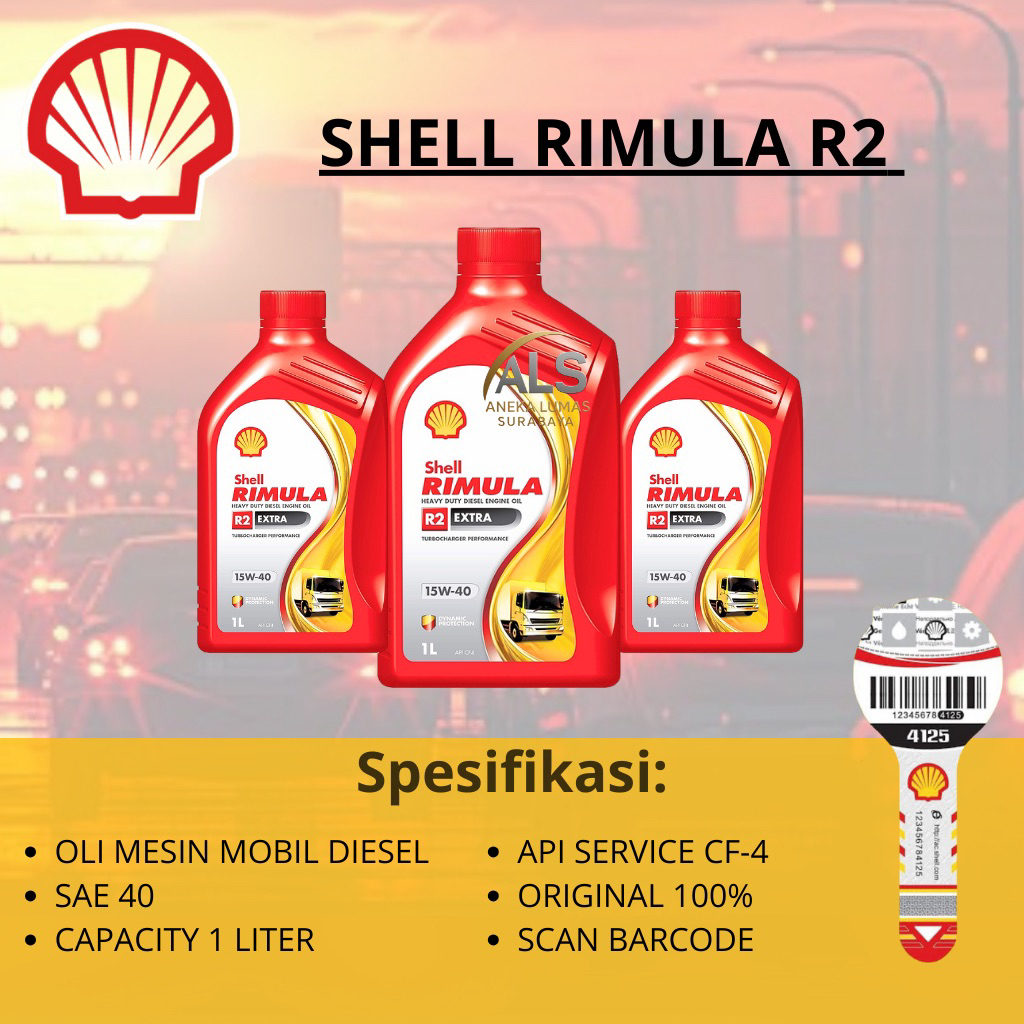 Oli Mesin Diesel Shell Rimula R2 SAE-40 1 Liter / Oli Mesin Diesel Rimula R2 Original Scan Barcode