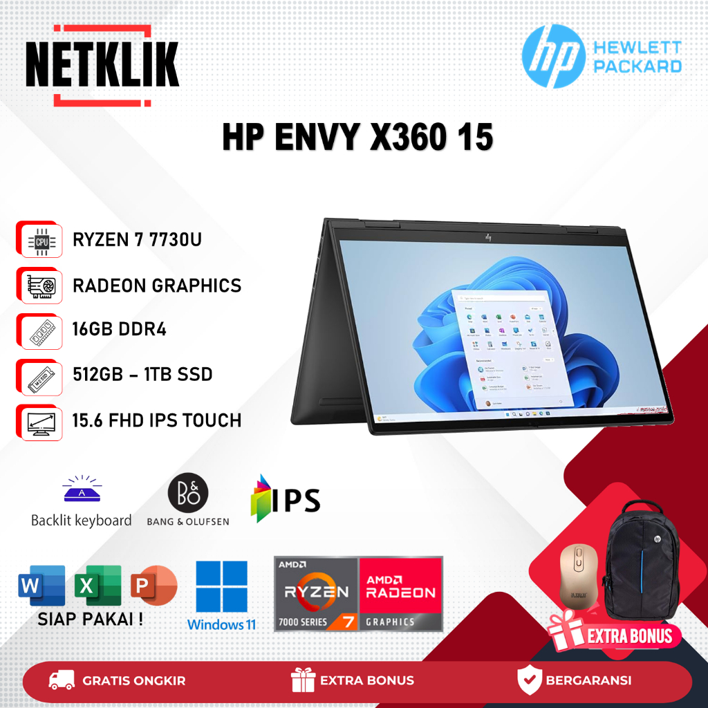 Laptop HP ENVY X360 15 Ryzen 7 7730U 16GB 1TB SSD IPS Touchscreen WIN11 Nightfall Black