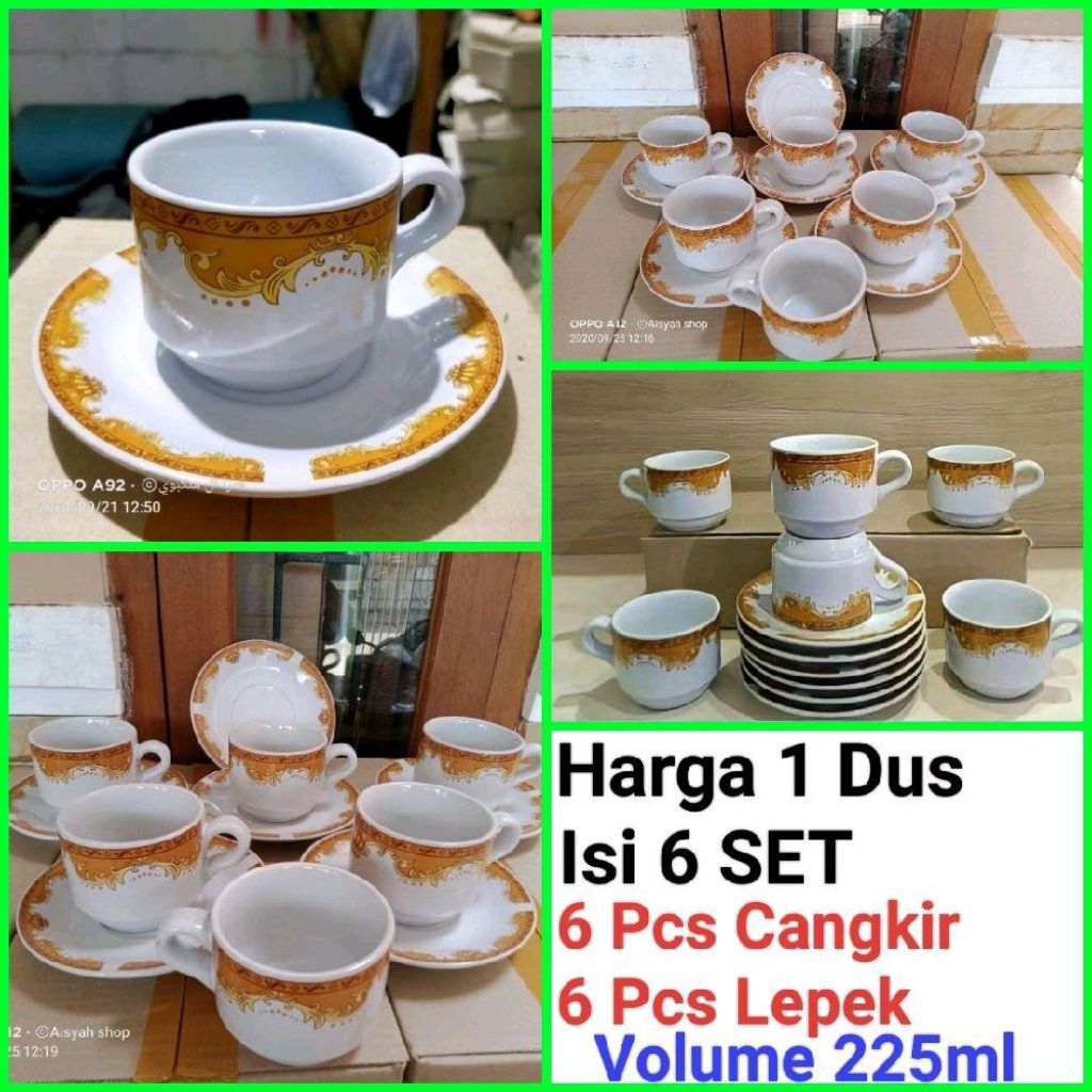 cangkir kopi keramik MAHKOTA gelas kopi cangkir SET keramik Harga 1 dus isi 6 Set (6.Pcs Cangkir, 6 