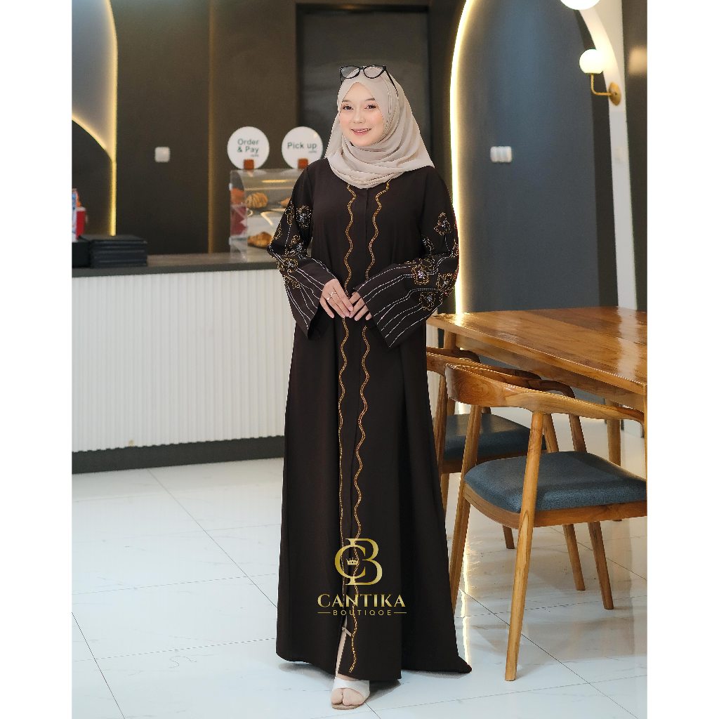 CANTIKA BOUTIQUE STORE Gamis ABAYA SHANUM Outher Abaya Terbaru Mewah Dan Elegan Cantika Hitam Muslim