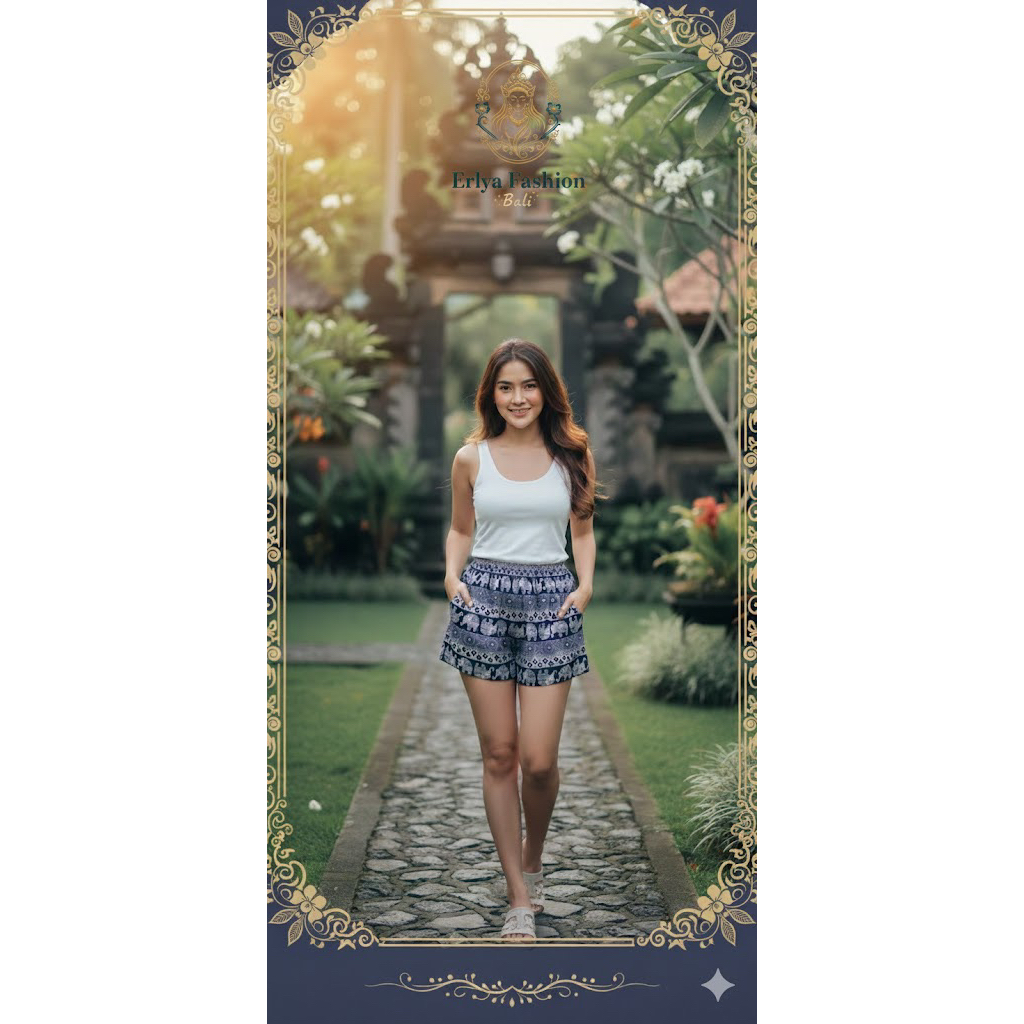 Celana Pendek Wanita Motif etnik Bali - Casual Short Pants Cewek / Celana Santai Nyaman