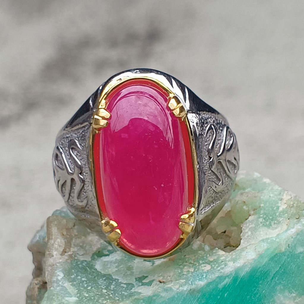 natural batu Ruby pink ring perak 09