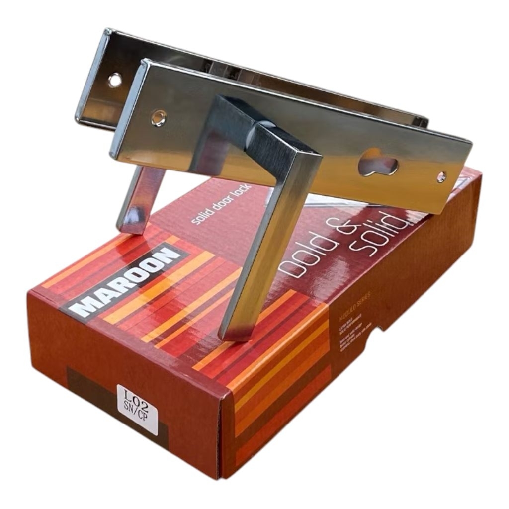 Kunci Pintu Rumah (Slot) set MAROON Besar (25 cm) Gagang Kotak Putih & Gagang Bulat Putih - Handle k