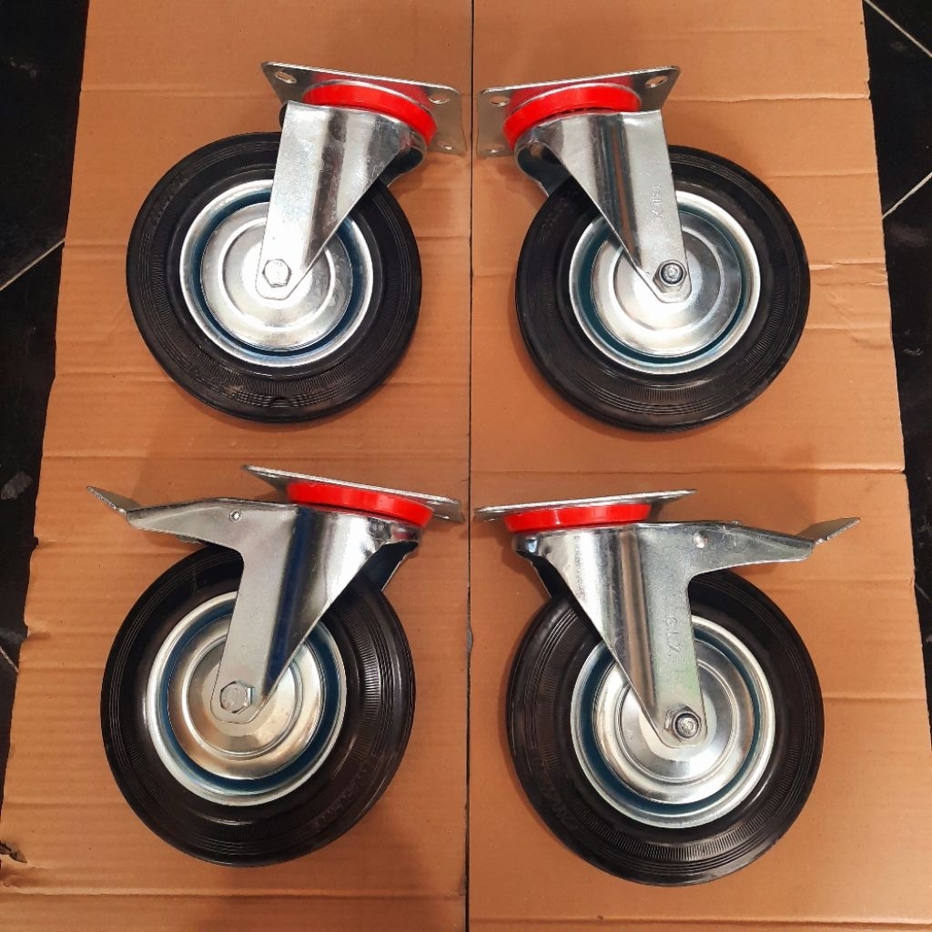 Roda Karet 8" inch Roda Troly Rem & Non Rem