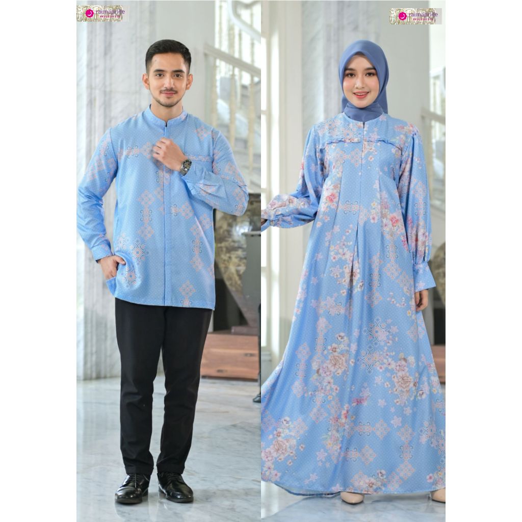 Gamis Couple Pasangan Lebaran 2026 Raunapride COUPLE SAHARA BLUE  Gamis Couple Pasangan 2026 Gamis K