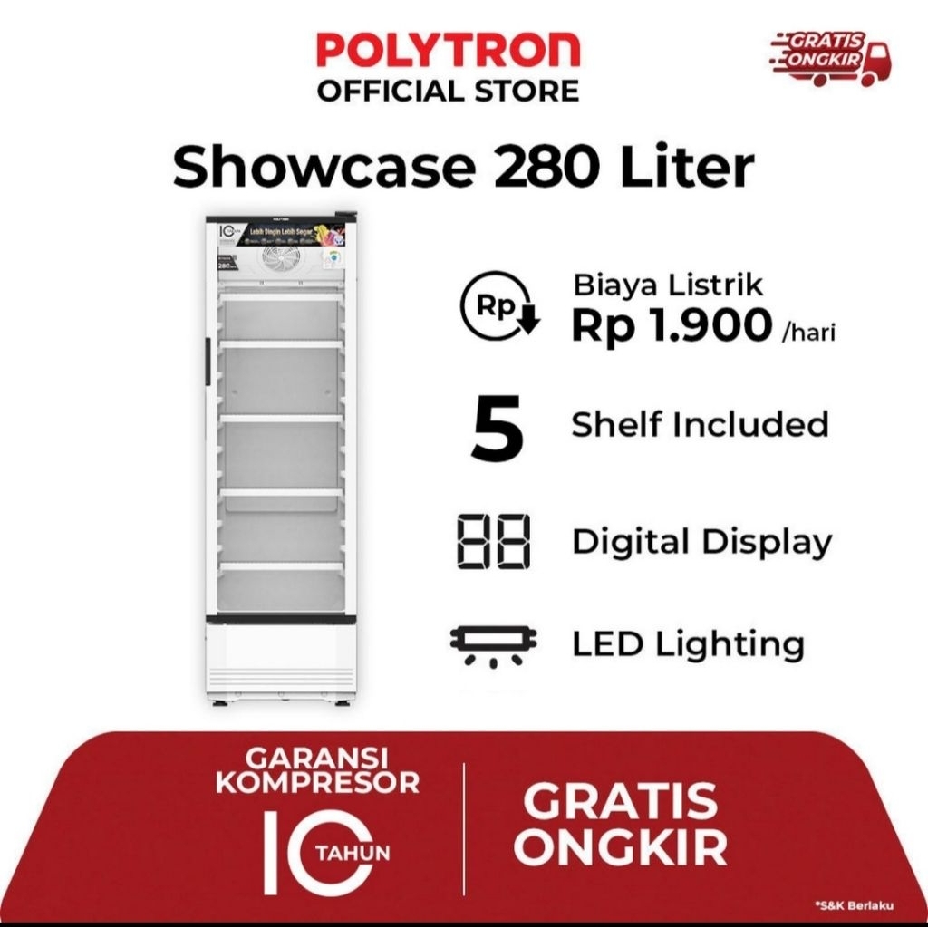 SHOWCASE POLYTRON 5RAK SCN280 PENDINGIN MINUMAN 280LITER