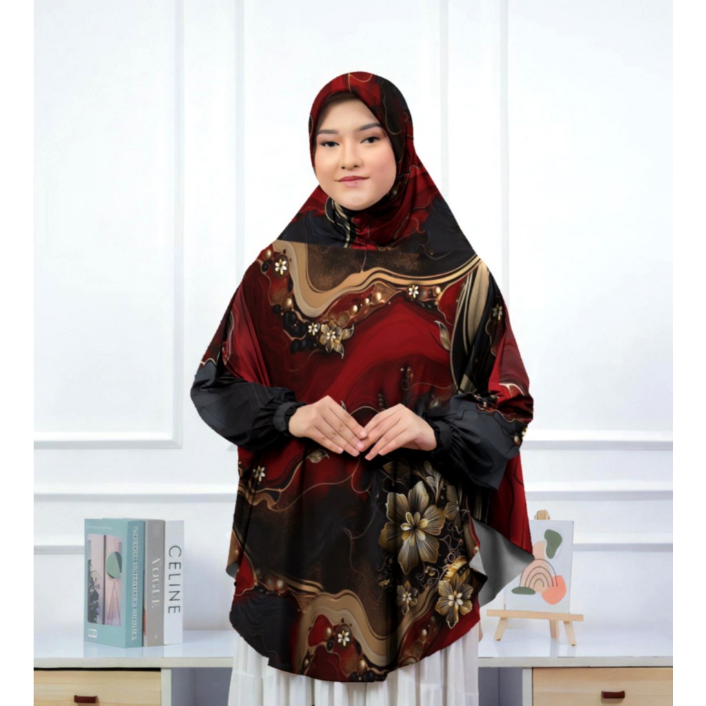 Khimar Motif Premium – Hijab Syari Bahan Lembut Anti Kusut | Hijab Instan Motif Bunga Eksklusif