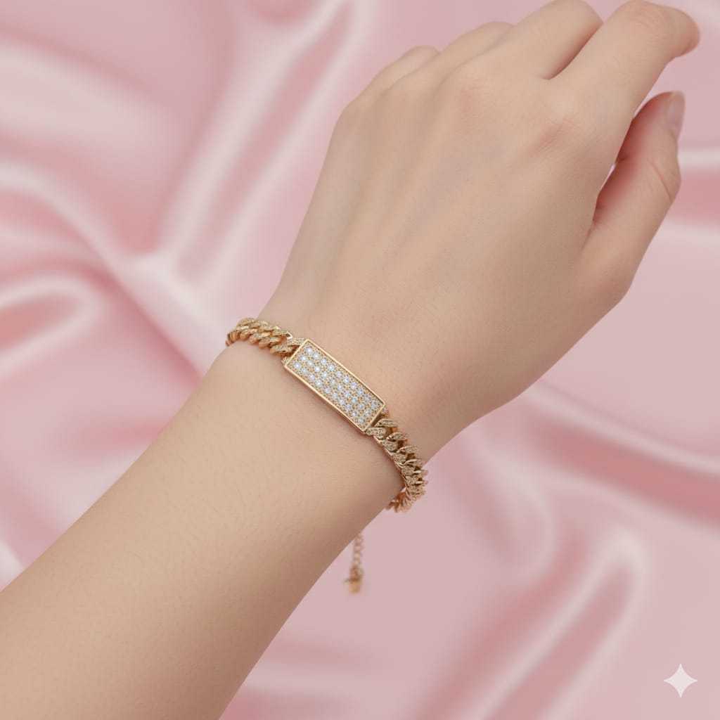 gelang titanium rantai permata lapis emas