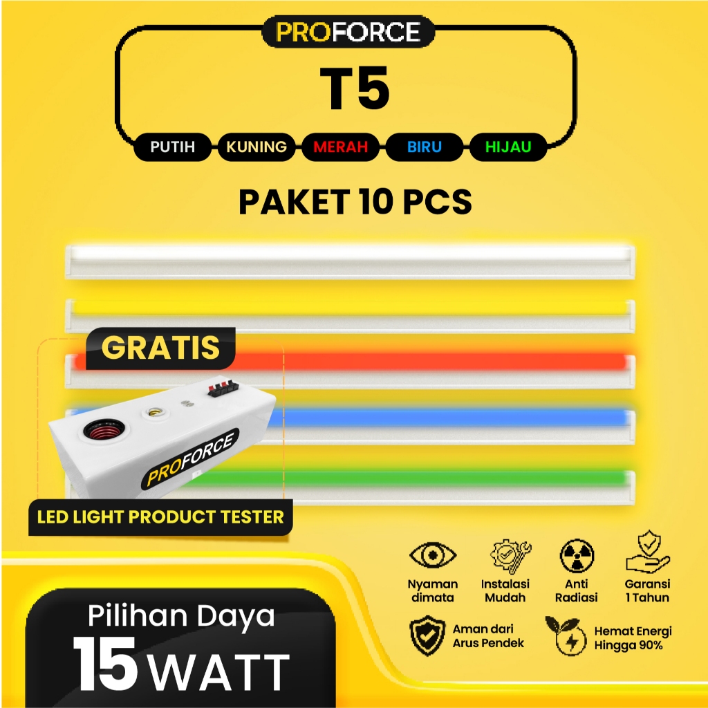Proforce Indonesia Lampu TL T5 LED 15 Watt Panjang 87 CM Paket 10 Pcs Flourence Light Fixture Harga 