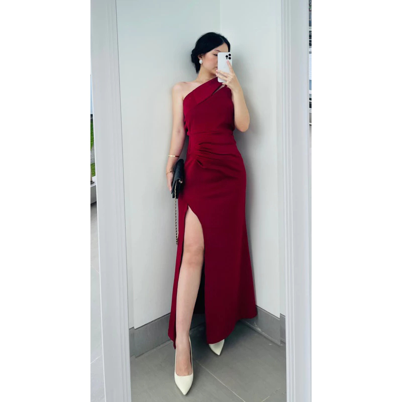 ELENA SLIT DRESS Merah Maroon PRELOVED / Dress pesta wanita bridesmaid pagar ayu elegan