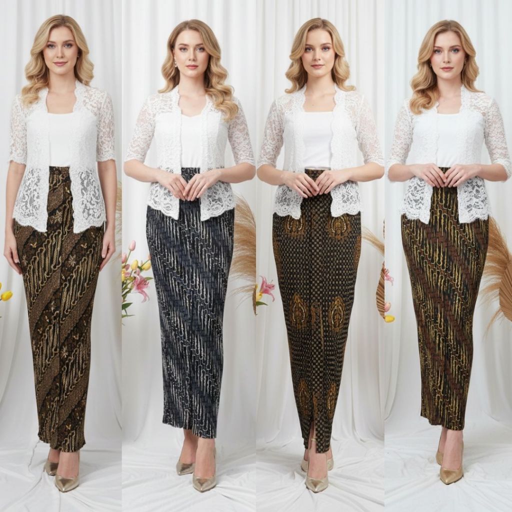 Rok Span Plisket Motif Batik/Wiron Plisket Batik Silky Bawahan Kebaya Wanita