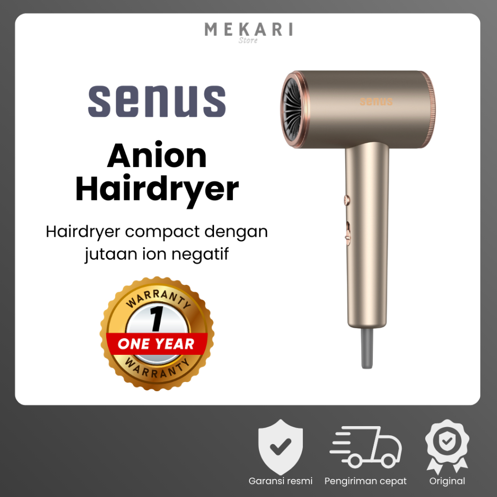 Senus Anion HairDryer PENGERING RAMBUT Salon Low Watt Haircare Ion Negative