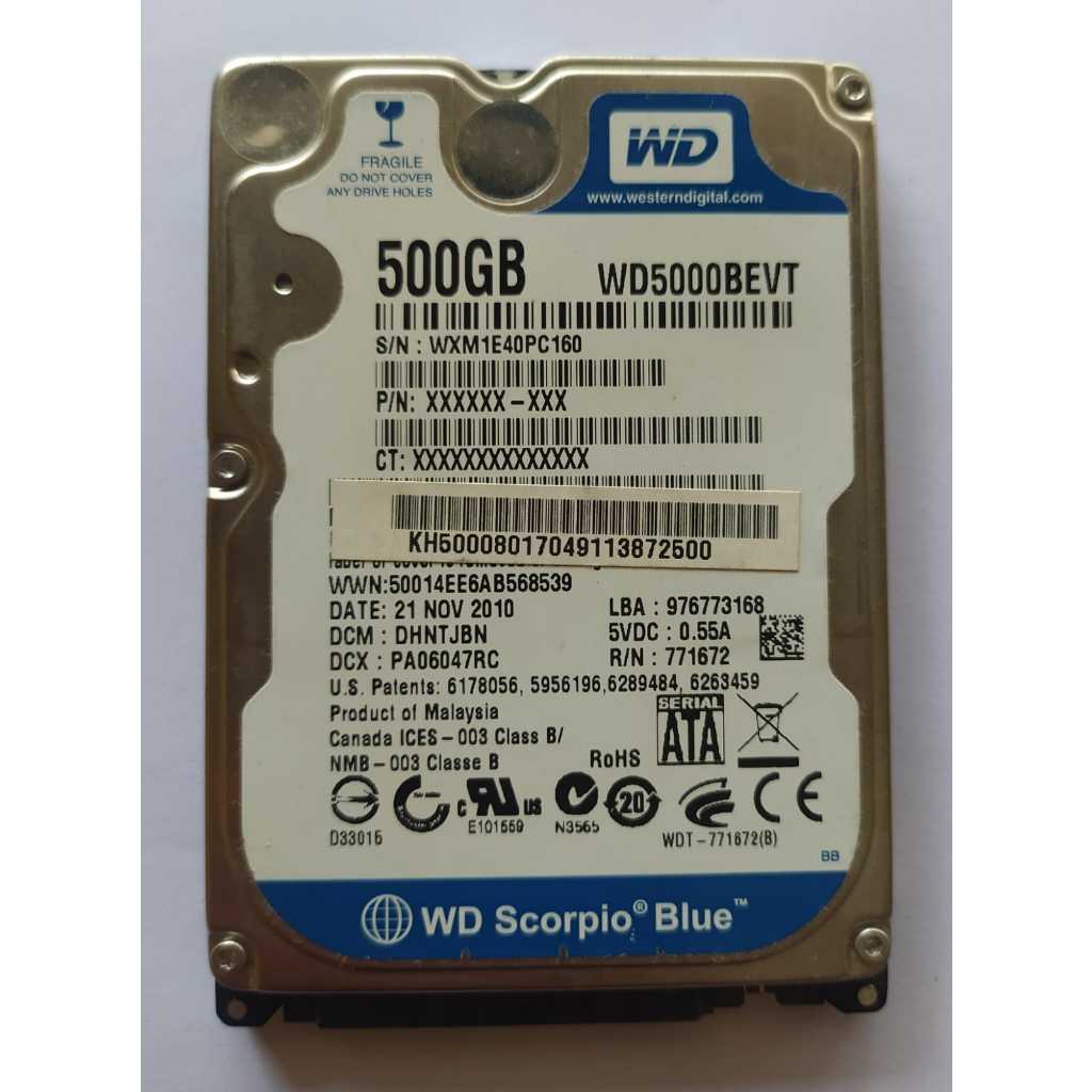 HARDISK 500GB  WD SCORPIO BLUE