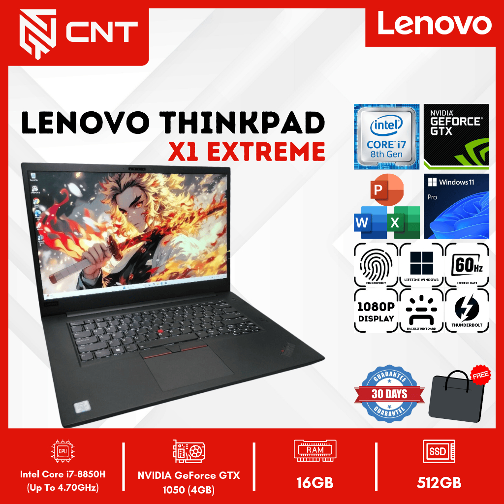 workstation mantap, Lenovo Thinkpad X1 Extreme Core i7-8th (16/512GB) VGA Nvidia Geforce GTX 1050 Ti