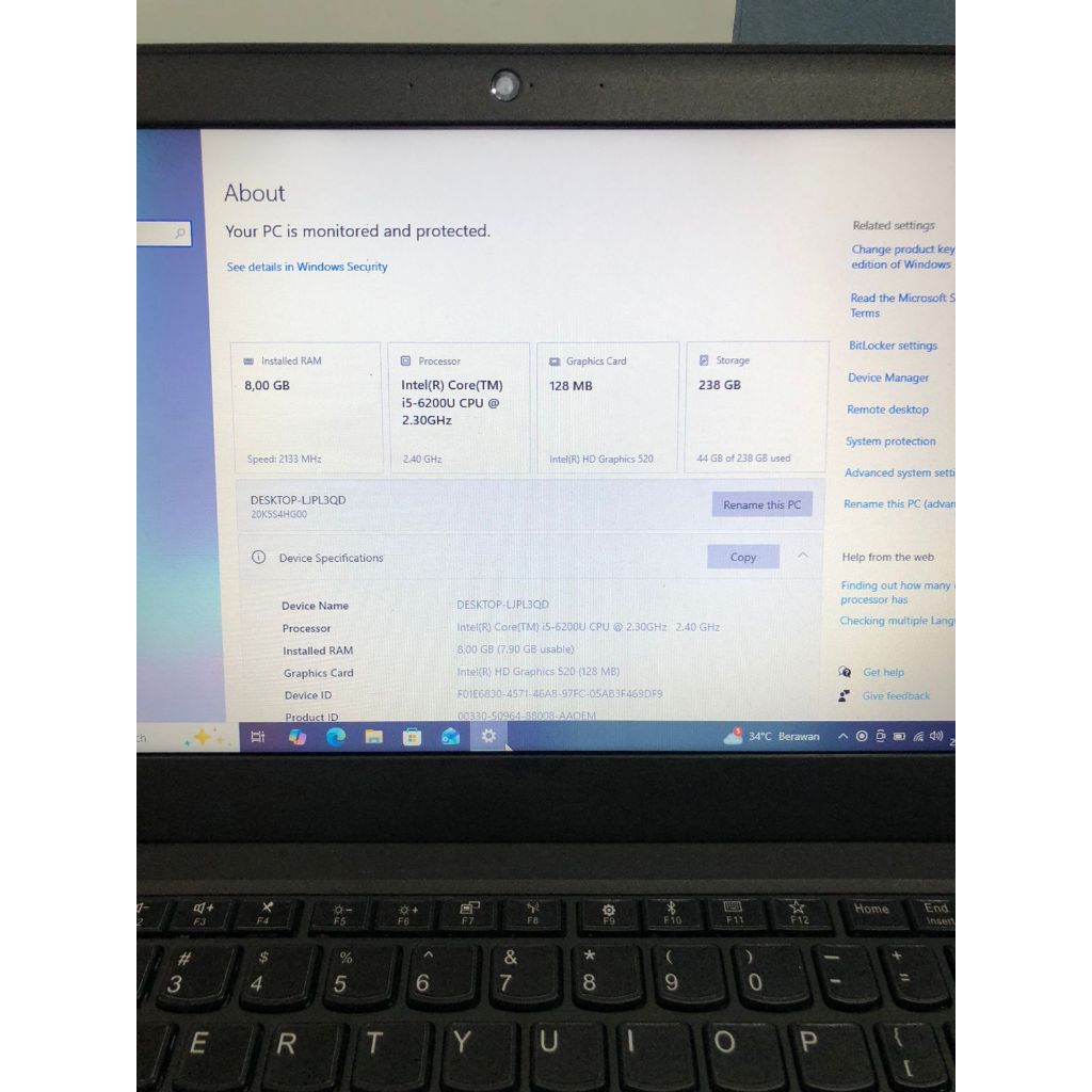LENOVO THINKPAD X270 RAM 8 SSD 256GB