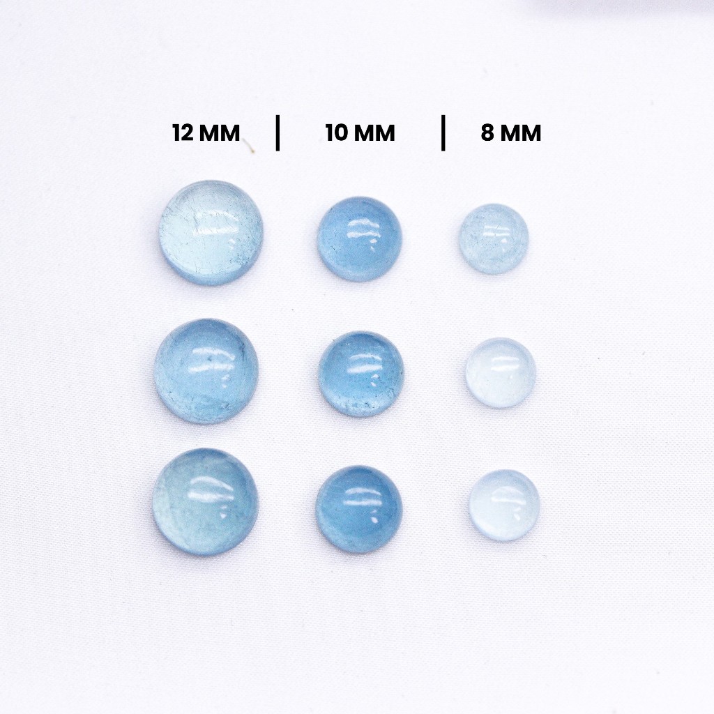 Natural Aquamarine 8 MM–12 MM Round – Cabochon Halus Biru Pastel | Cocok Untuk Perhiasan