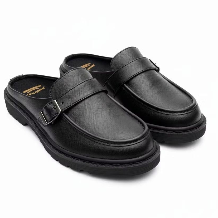 Sandal Selop Mules Pria Bustong original Wasslikelly Sol tebal Hitam Local Brand
