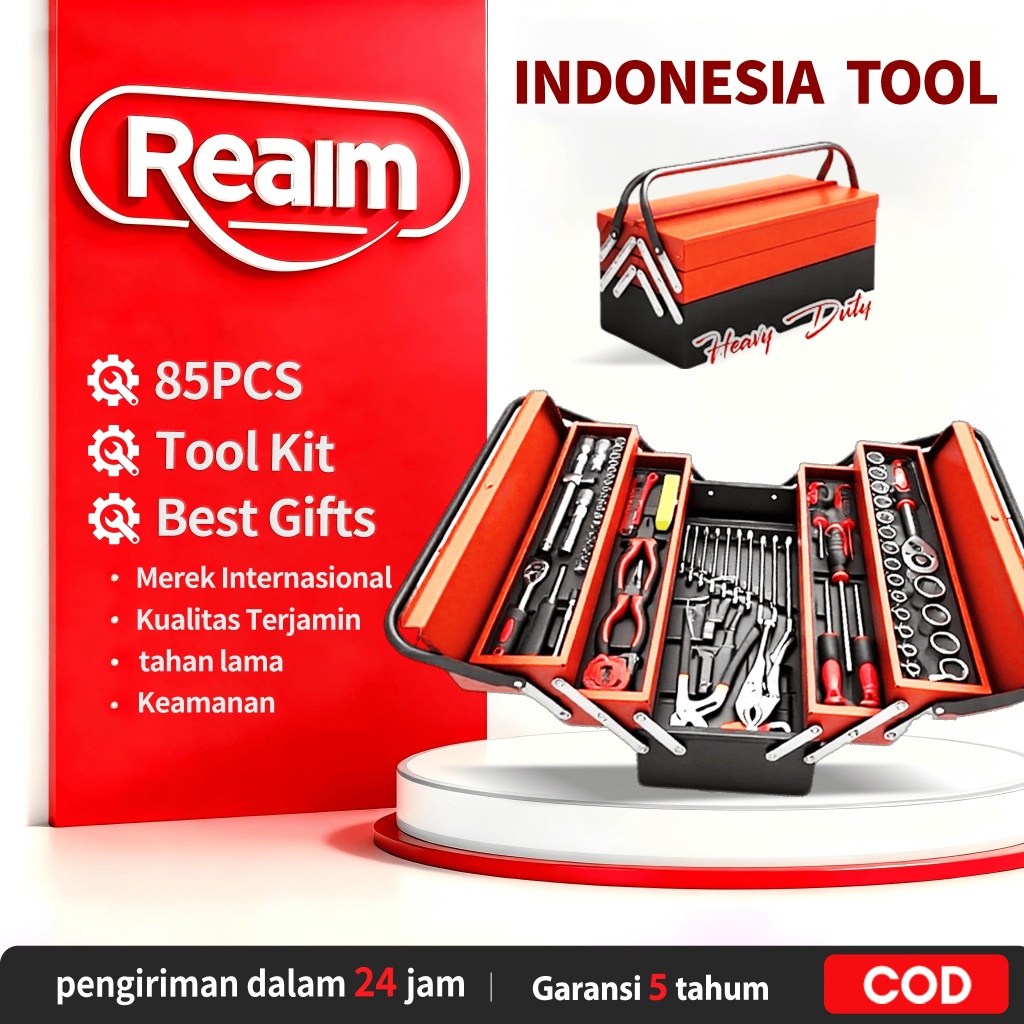 REAIM Tool Kit 85 Pcs Kunci Sok Set Pekerjaan Mobil Tool Box Set Set Alat Bengkel Tool Kit