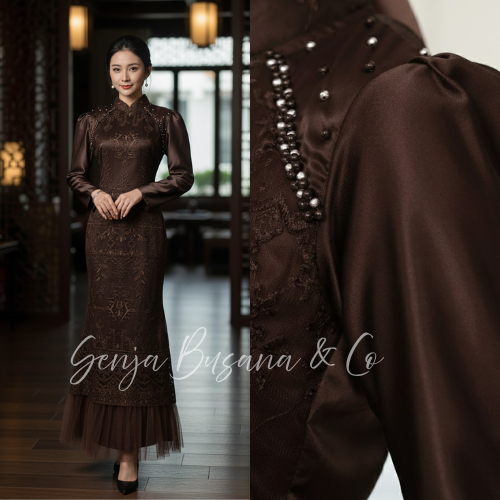 Dress Karina Satin Brokat Mewah / Baju Bridesmaid Seragaman Pernikahan / Outfit Kondangan