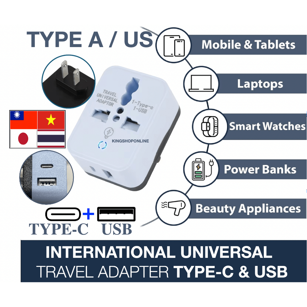 US to All in One International Universal Conversion Travel Plug Adapter International USB & Type-C P