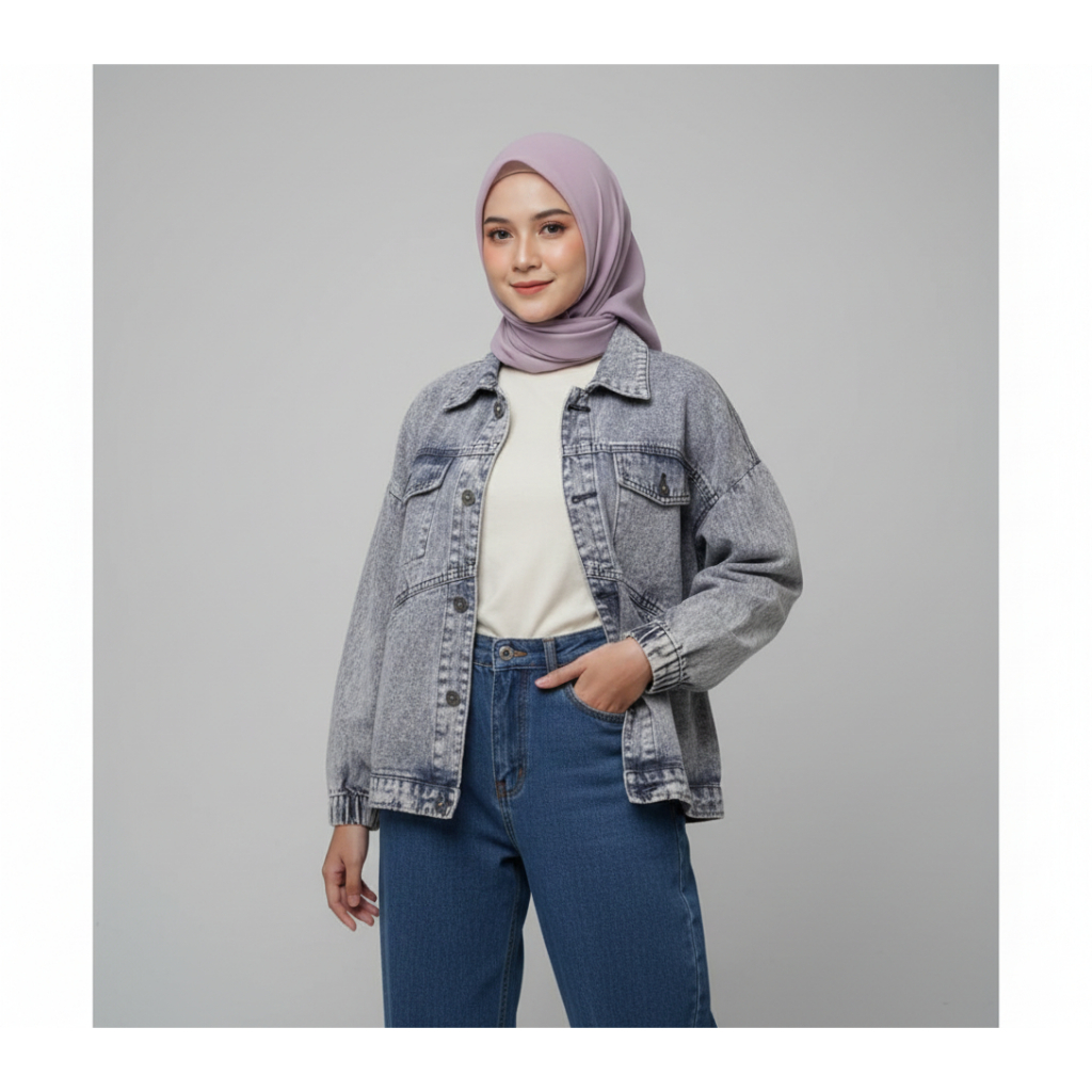 Jaket Jeans Wanita Crop Oversize