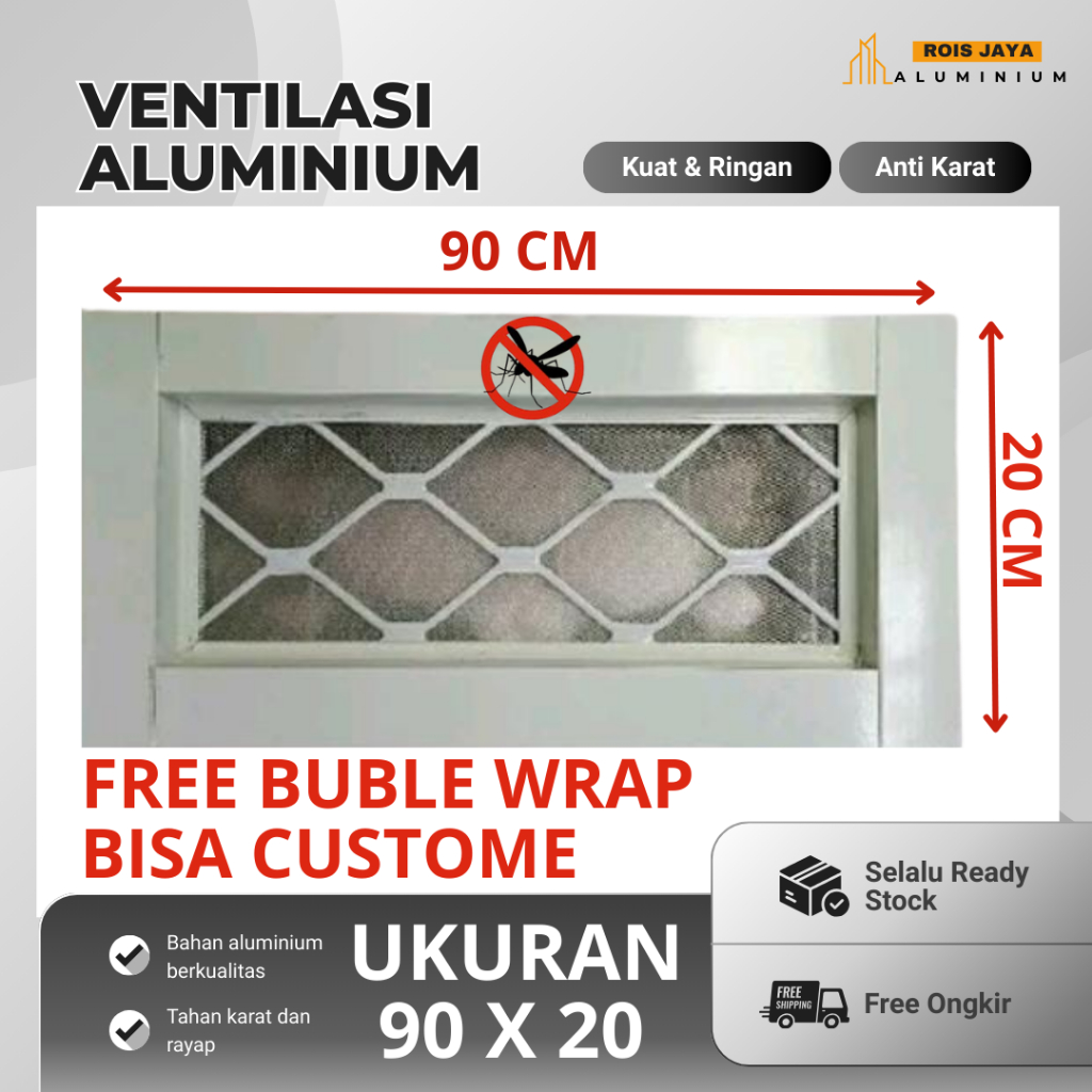 Loster Alumunium Ventilasi Anti Nyamuk 90x20cm Hitam Putih