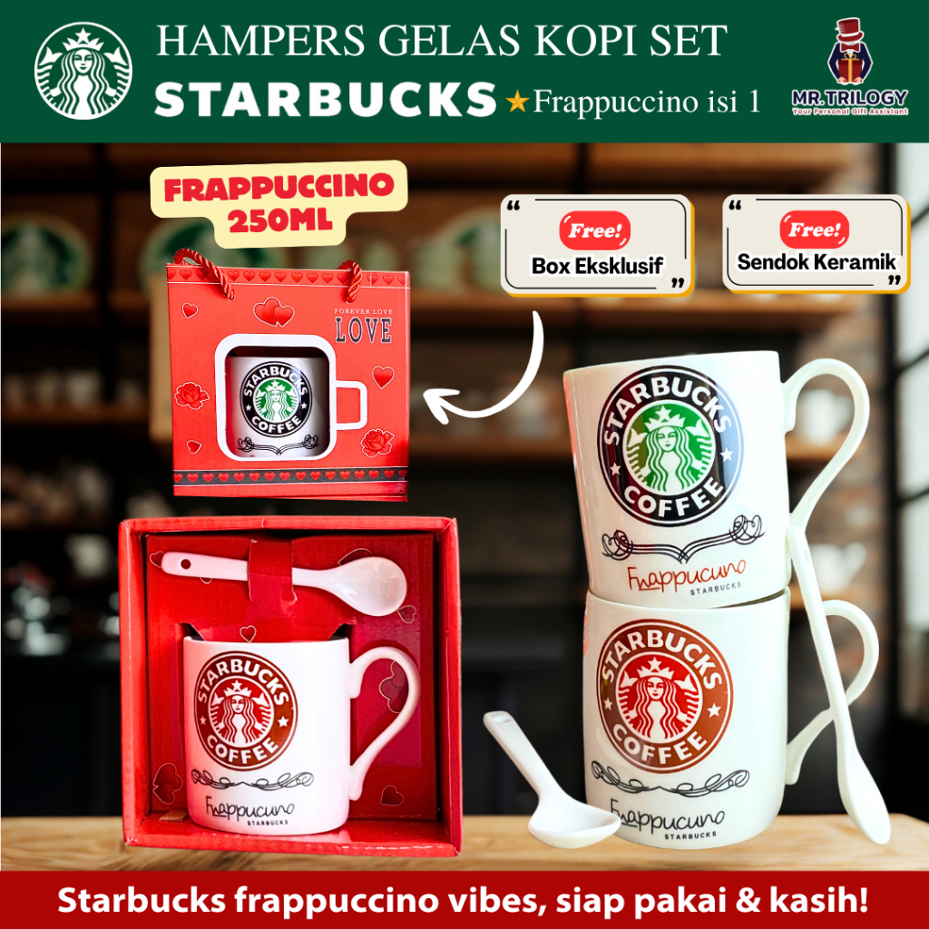 Gelas Cangkir Mug Keramik Gelas Set Starbucks FRAPPUCINNO Coffee Cup Cangkir Set Kopi Hampers Premiu