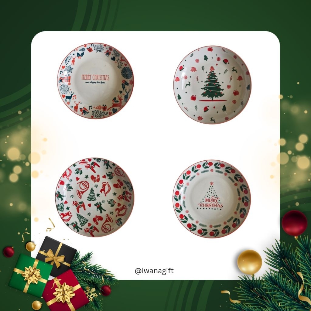 Piring Keramik Natal / Piring Keramik Christmas / Hadiah Piring Natal / Tukar Kado Piring Natal
