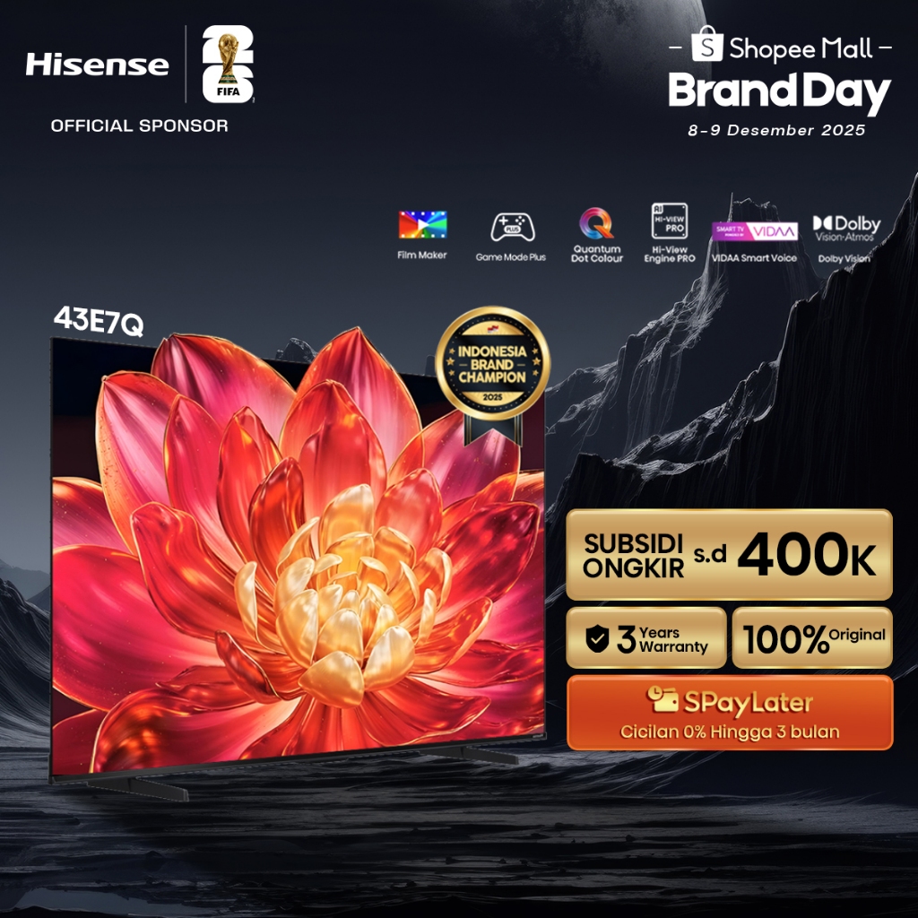 Hisense TV 43E7Q Vidaa Smart Digital QLED TV 43 inch Filmmaker Mode Quantum Dot Colour Dolby Vision 