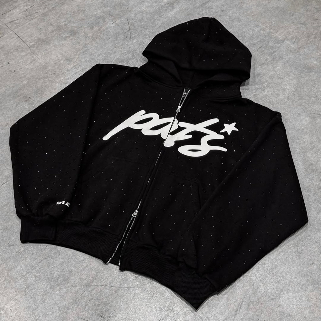 RHINOSTONE ZIP HOODIE PATS BLACK  - M