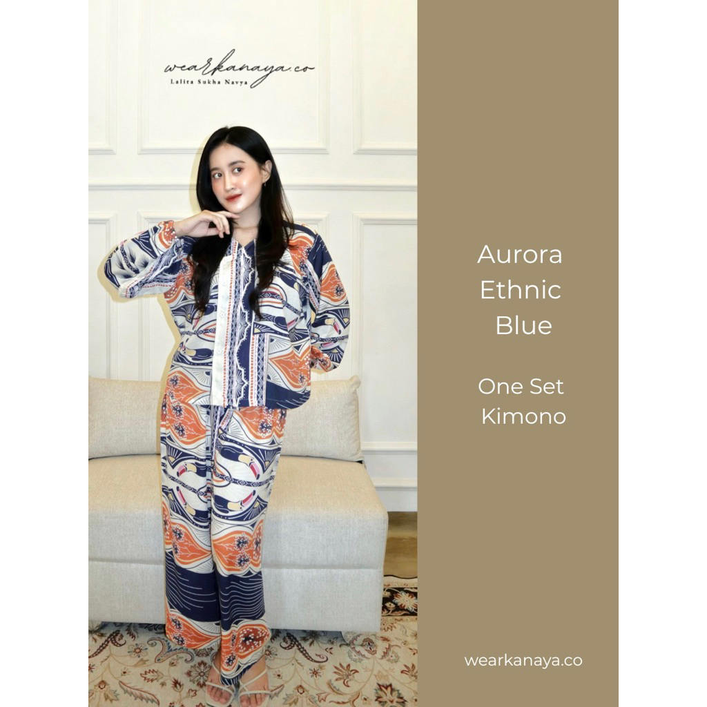 Kanaya One Set Kimono Aurora EthnicBlue  Piyama Premium Soft Rayon LD120 wearkanaya.co