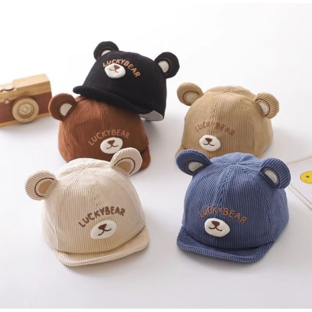 T058 Topi baseball Bayi Lucky bear bordir hidung 3D beruang fashion baby