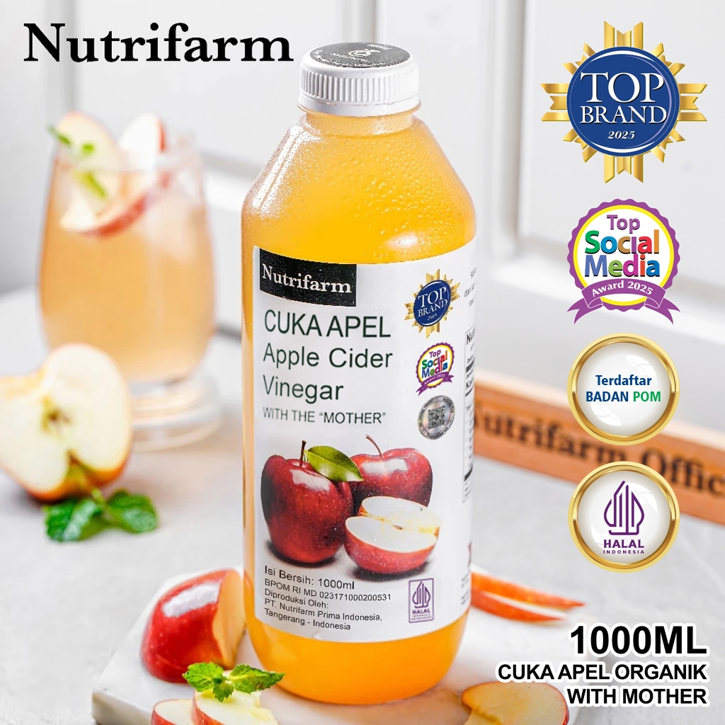 CUKA APEL ORIGINAL ORGANIK 1000 ML HALAL BPOM/ APPLE CIDER VINEGAR WITH MOTHER/ CUKA APEL ORIGINAL/ 