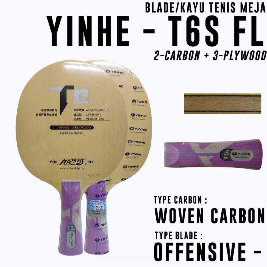 Kayu Bet Pingpong Tenis Meja YINHE T6S WOVEN CARBON Original