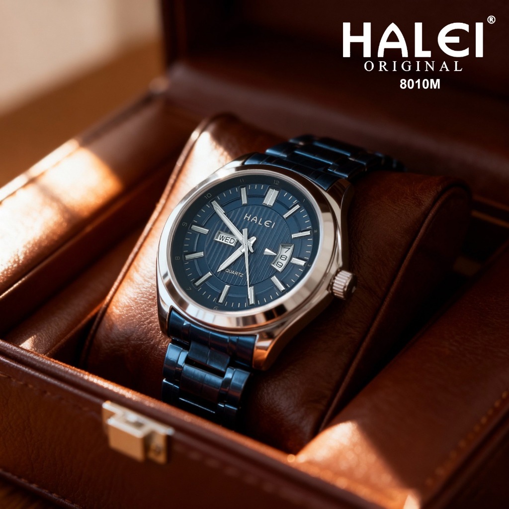 HALEI 8010M - Jam Tangan Branded Pria Rantai Stainless Mesin Seiko Anti Air Garansi Original