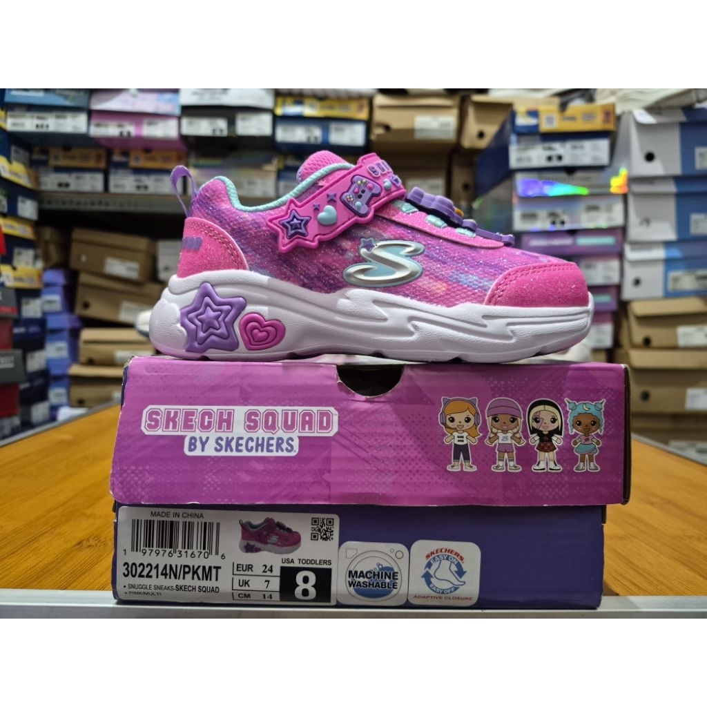 New Limitied Sepatu Anak Skechers Snuggle Sneaks Skech Squad Kids Shoes Girls 302214L/PKMT Original 