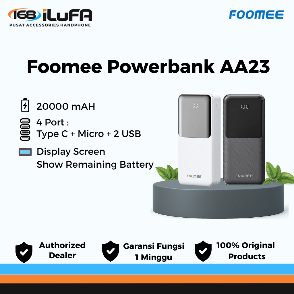 FOOMEE Powerbank AA23- Power Bank 20000 mAH 4 Port Type C Micro 2 USB