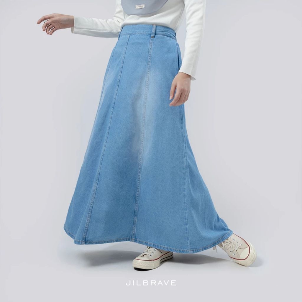 (BARU) JILBRAVE Lusi Skirt Rok Panjang Denim Jeans Wanita A-Line Premium