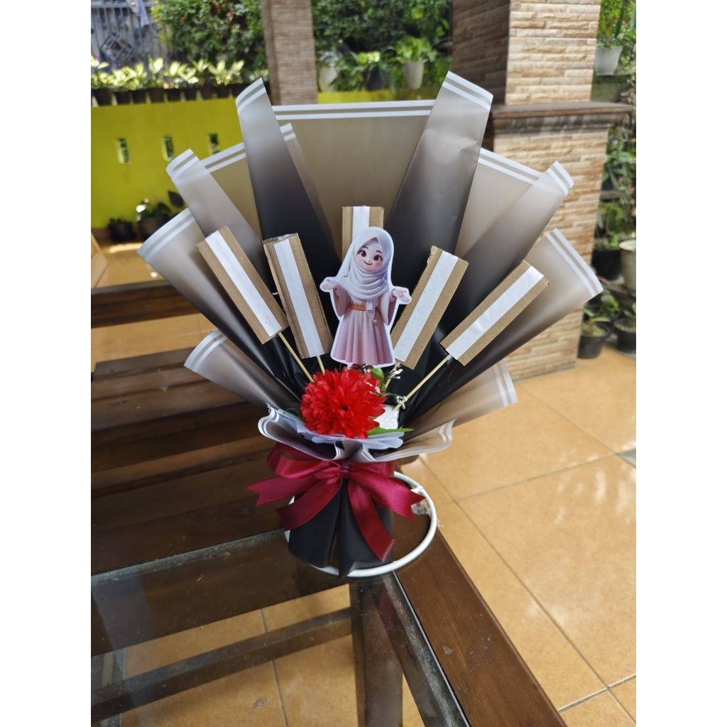 BUKET HARI IBU DENGAN WADAH SNACK/ COKLAT/ KOPI/ FOTO PRAKTIS TINGGAL TEMPEL GRATIS KARTU UCAPAN