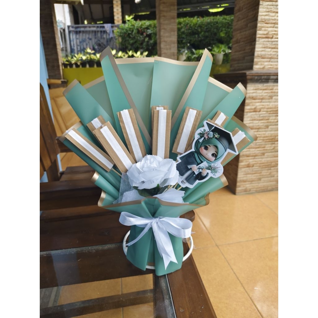 (Ready Buket Wisuda) Kerangka Buket Wisuda Dengan Tempat Snack/ Coklat/ Kopi/ Foto Tinggal Isi Dan T