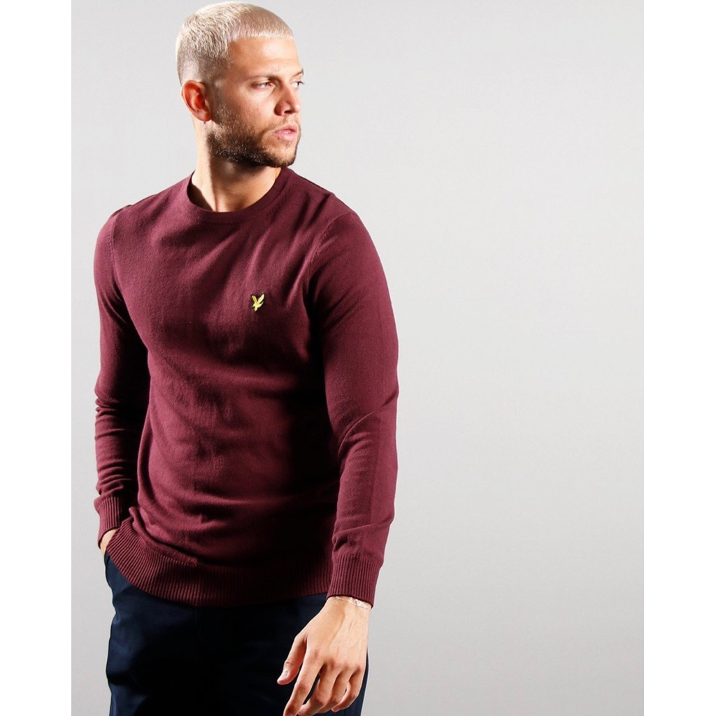 Lyle And Scott Crewneck Jumper Merino Sweatshirt In Burgundy