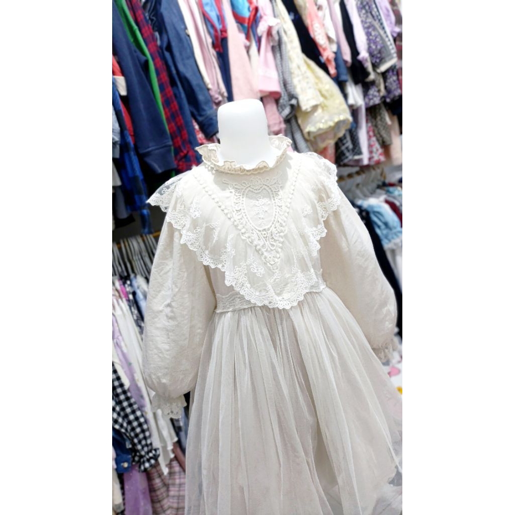 Dress PUELLA FLO Gaun Puella Flo Gaun Pesta Dress Anak Korea Gaun Anak Cream Dress Anak 6-8 Tahunan