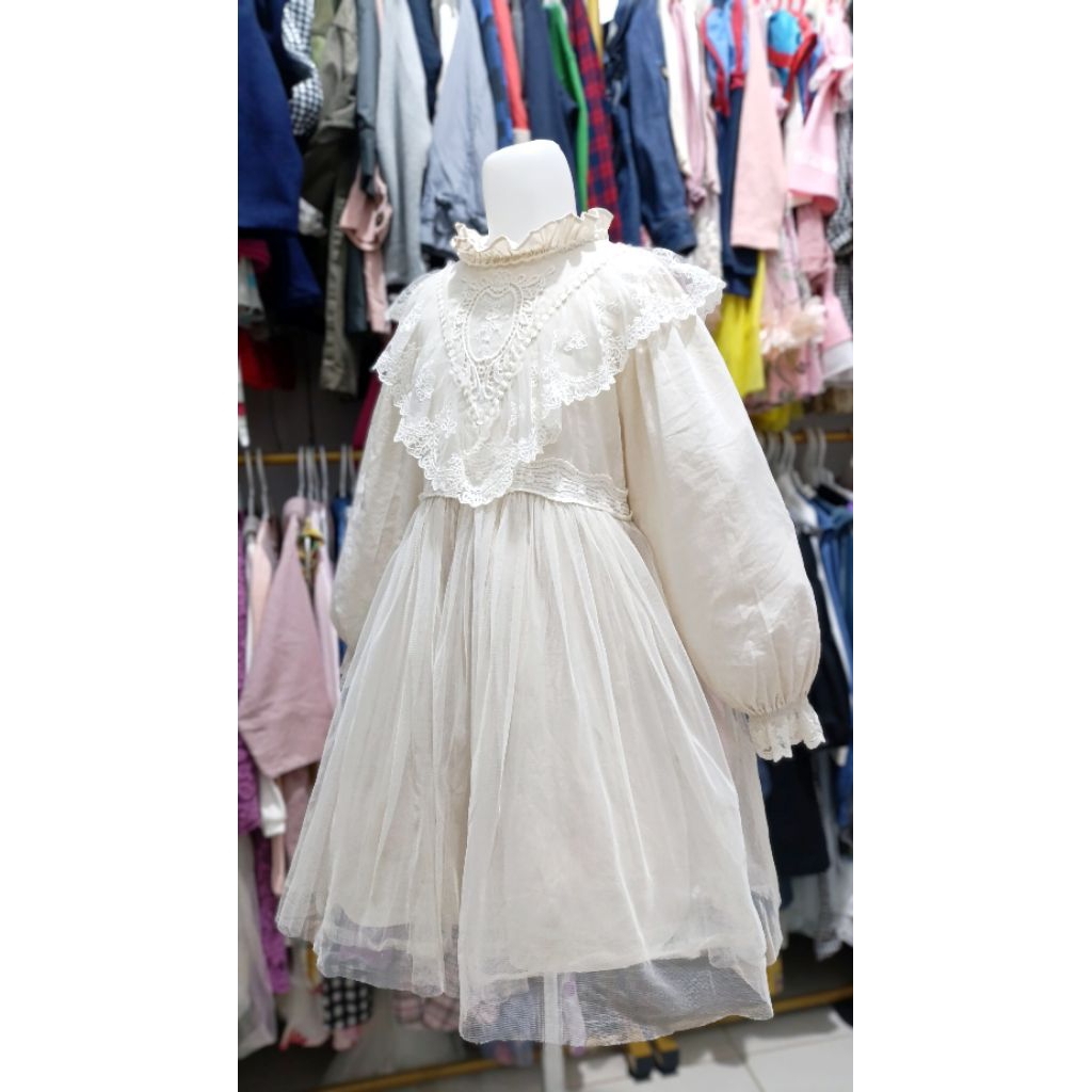 Dress PUELLA FLO Gaun Puella Flo Gaun Pesta Dress Anak Korea Gaun Anak Cream Dress Anak 6-8 Tahunan
