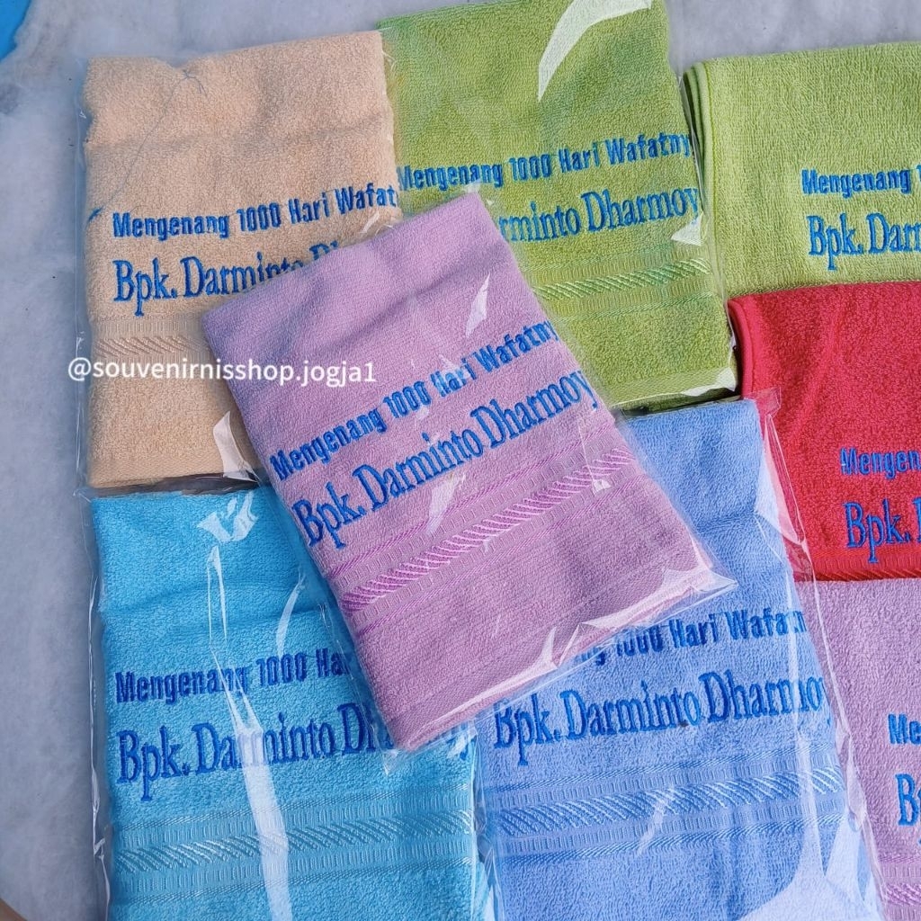 Handuk bordir custom , souvenir handuk bordir Size 50cm x 100cm souvenir kenang kenangan , souvenir 