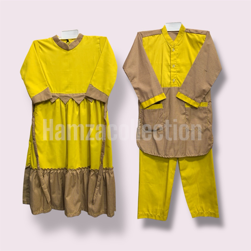 SERAGAM MUSLIM ANAK / BAJU MUSLIM TK / SERAGAM SEKOLAH ANAK. KUNING LEMON KOMBINASI KOTAK